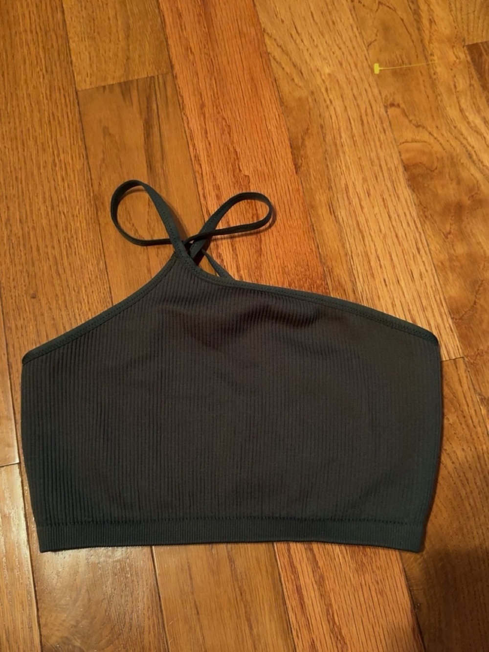 aerie Black Ribbed High Neck Strappy Crop Top